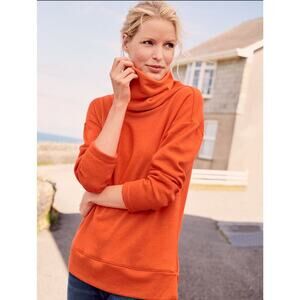 Talbots Roll Neck Pullover Fleece Cotton Blend Orange Cozy Warm Sweater Medium